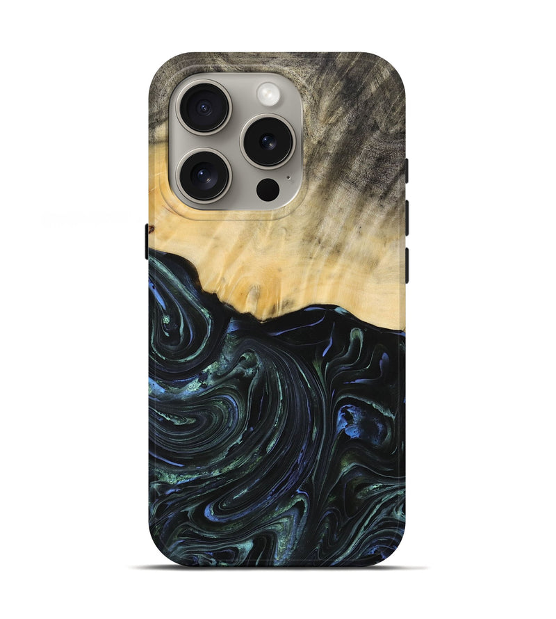 iPhone 16 Pro Wood+Resin Live Edge Phone Case - Brendon (Blue, 715934)