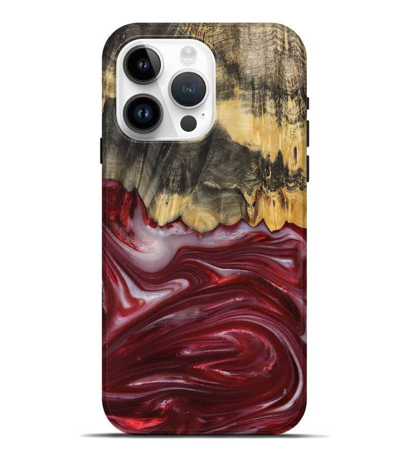 iPhone 15 Pro Max Wood+Resin Live Edge Phone Case - Marjorie (Red, 715936)