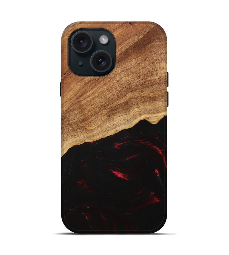 iPhone 15 Wood+Resin Live Edge Phone Case - Nina (Red, 715939)