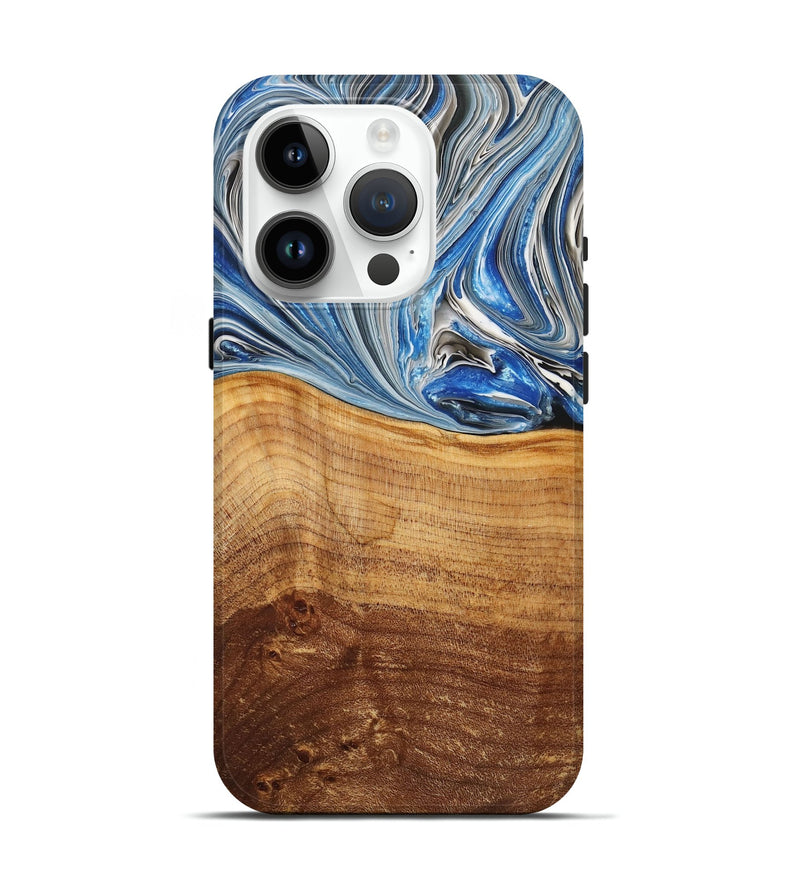 iPhone 15 Pro Wood+Resin Live Edge Phone Case - Carole (Blue, 715940)