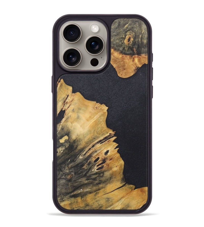 iPhone 16 Pro Max Wood+Resin Phone Case - Savannah (Pure Black, 716003)
