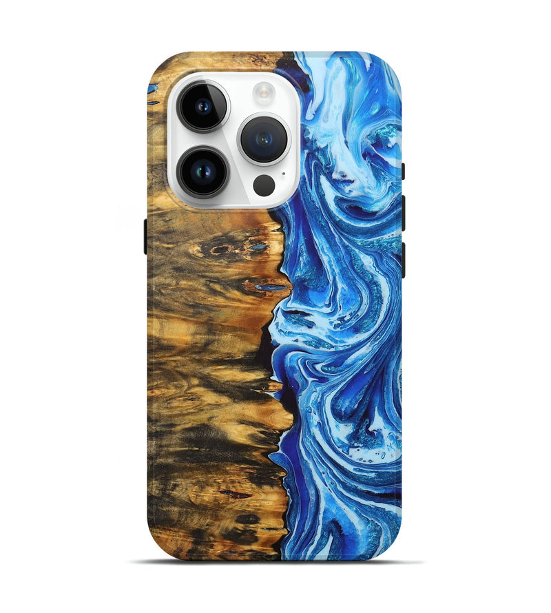iPhone 15 Pro Wood+Resin Live Edge Phone Case - Megan (Blue, 716077)