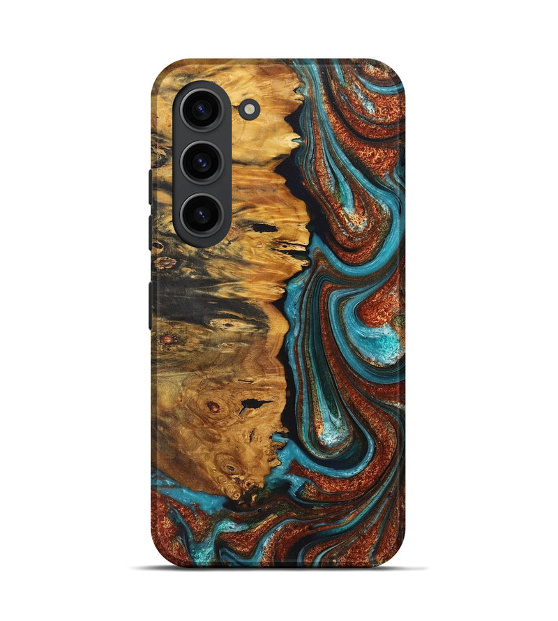 Galaxy S23 Wood+Resin Live Edge Phone Case - Ezekiel (Teal & Gold, 716079)