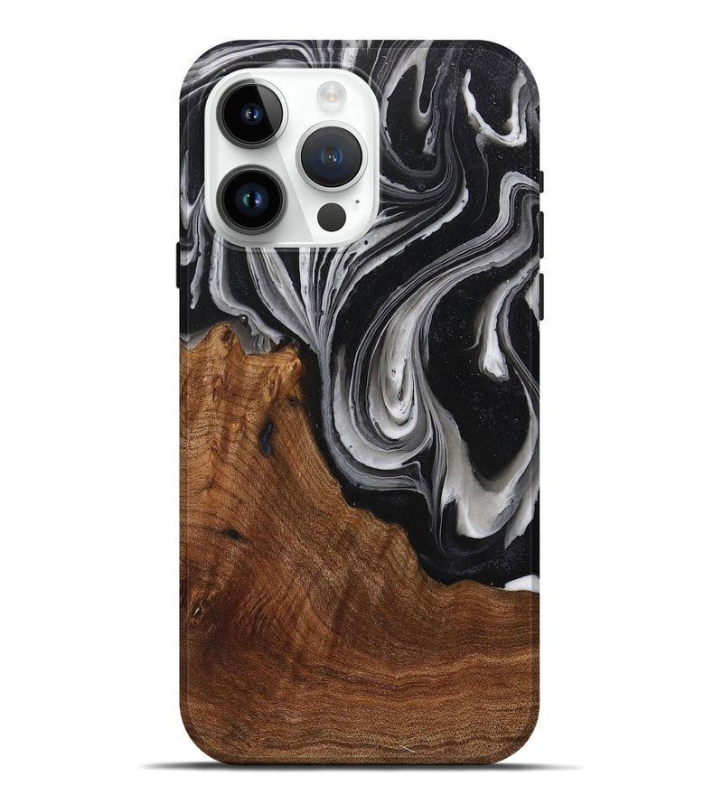 iPhone 15 Pro Max Wood+Resin Live Edge Phone Case - Charlie (Black & White, 716081)
