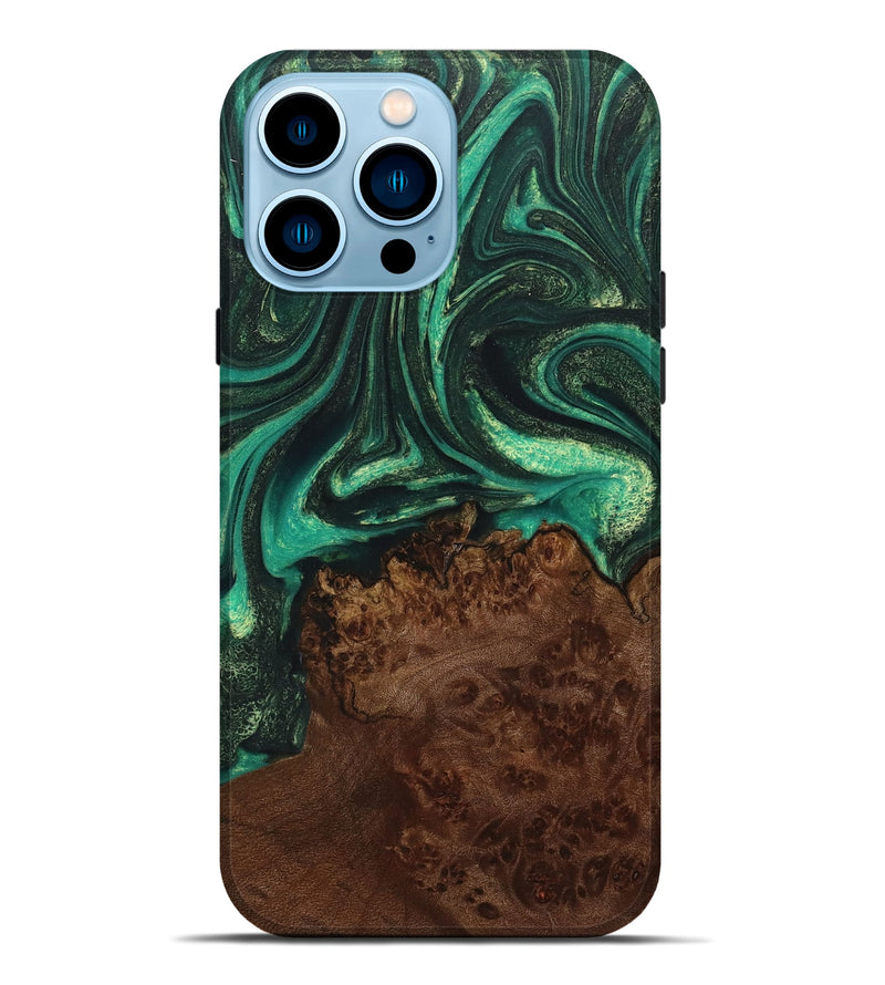 iPhone 14 Pro Max Wood+Resin Live Edge Phone Case - Dorothy (Green, 716085)