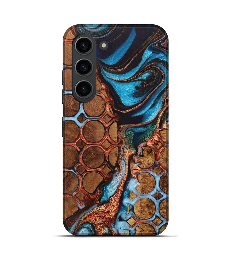 Galaxy S23 Wood+Resin Live Edge Phone Case - Melba (Teal & Gold, 716118)