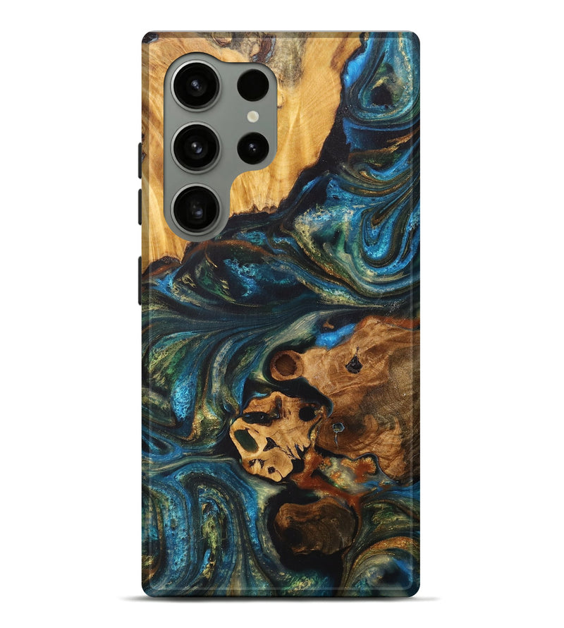 Galaxy S24 Ultra Wood+Resin Live Edge Phone Case - Brock (Teal & Gold, 716121)
