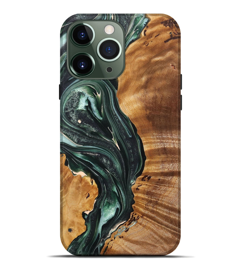 iPhone 13 Pro Max Wood+Resin Live Edge Phone Case - Sherri (Green, 716122)