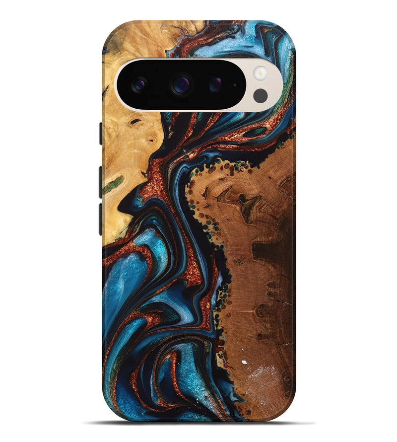 Pixel 9 Pro XL Wood+Resin Live Edge Phone Case - Wilfred (Teal & Gold, 716128)
