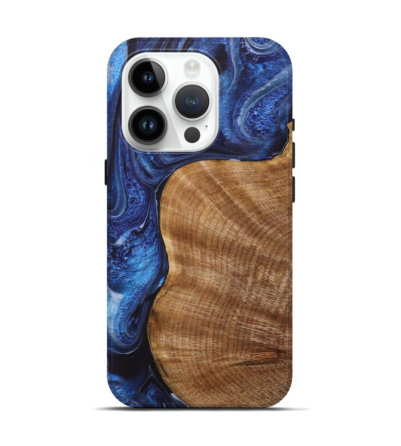 iPhone 15 Pro Wood+Resin Live Edge Phone Case - Everly (Blue, 716129)