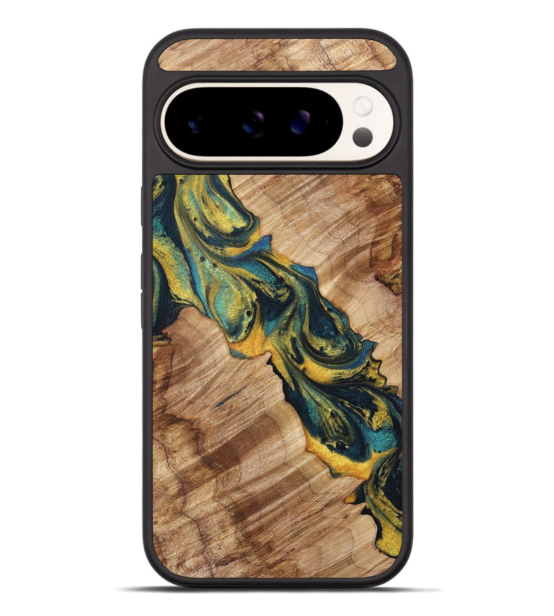 Pixel 9 Pro XL Wood+Resin Phone Case - Herbert (Teal & Gold, 716207)