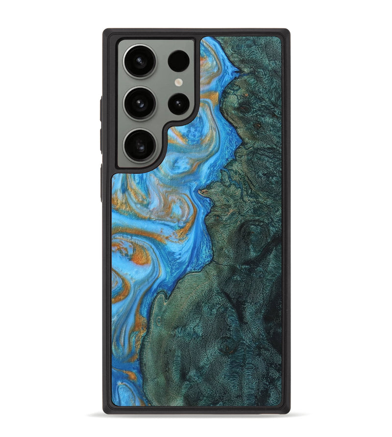 Galaxy S23 Ultra Wood+Resin Phone Case - Lesley (Teal & Gold, 716238)