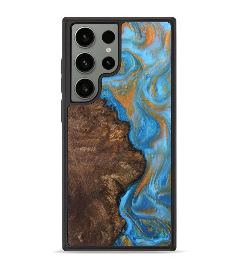 Galaxy S23 Ultra Wood+Resin Phone Case - Aden (Teal & Gold, 716252)