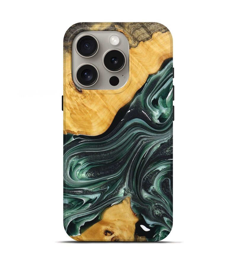 iPhone 16 Pro Wood+Resin Live Edge Phone Case - Jameson (Green, 716415)