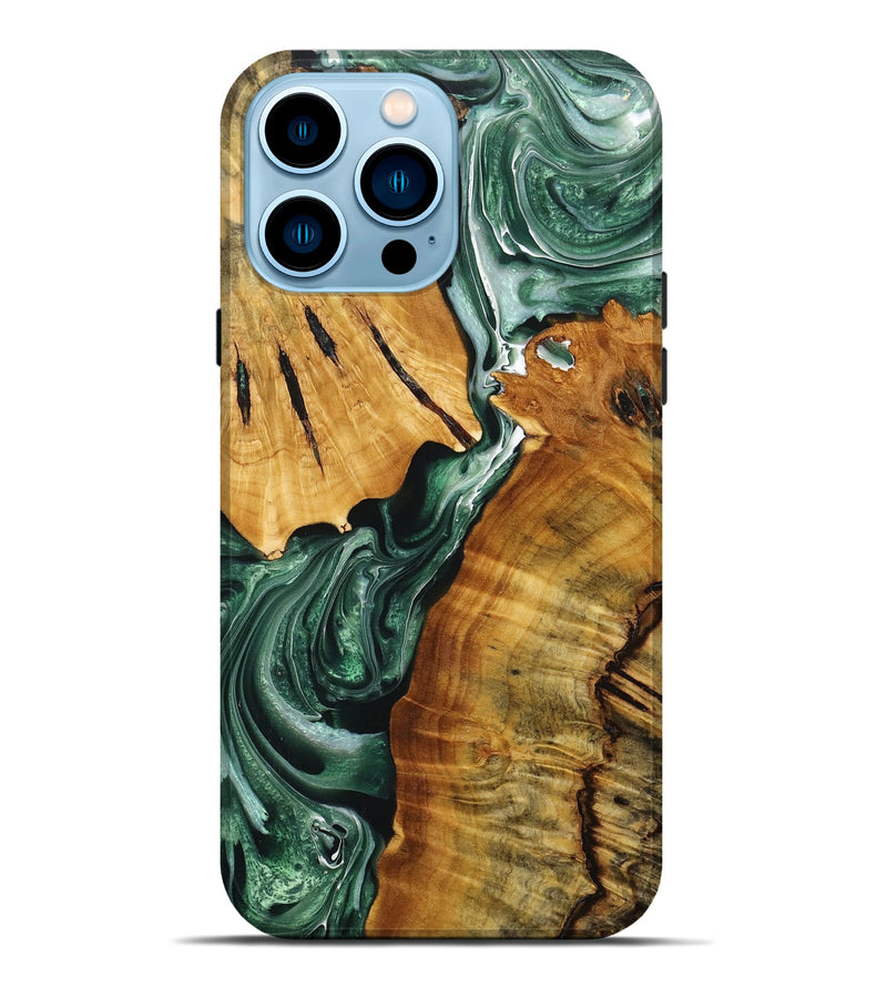 iPhone 14 Pro Max Wood+Resin Live Edge Phone Case - Cesar (Green, 716426)