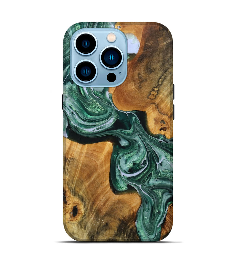 iPhone 14 Pro Wood+Resin Live Edge Phone Case - Elsie (Green, 716428)