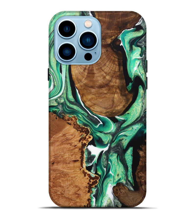 iPhone 14 Pro Max Wood+Resin Live Edge Phone Case - Kasey (Green, 716429)