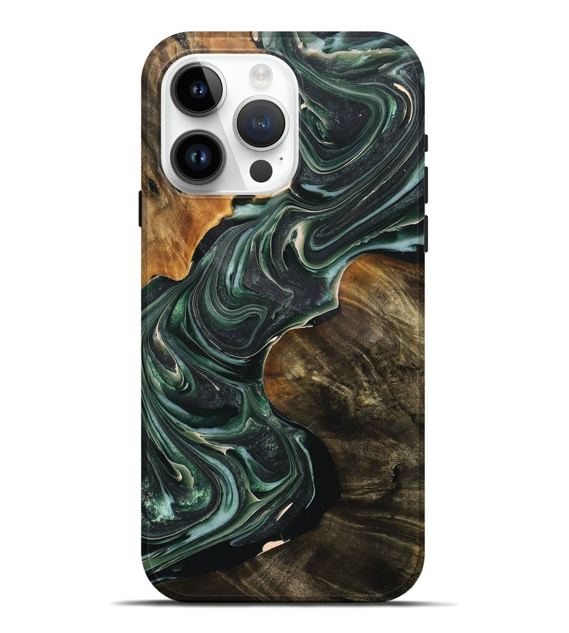 iPhone 15 Pro Max Wood+Resin Live Edge Phone Case - Yaretzi (Green, 716430)