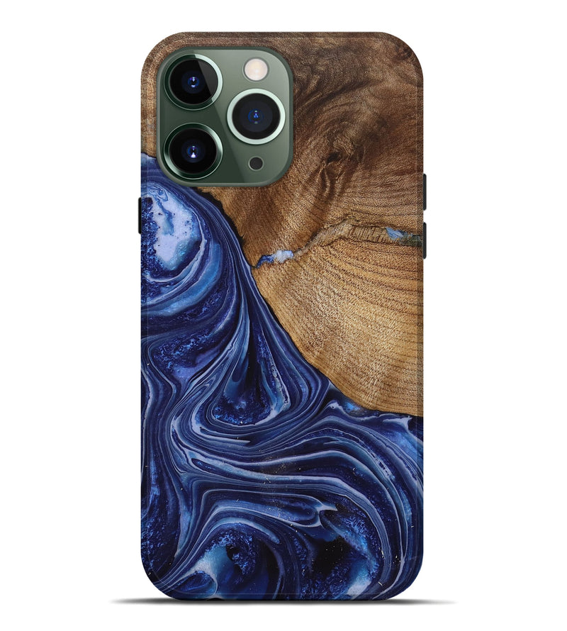 iPhone 13 Pro Max Wood+Resin Live Edge Phone Case - Hector (Blue, 716432)