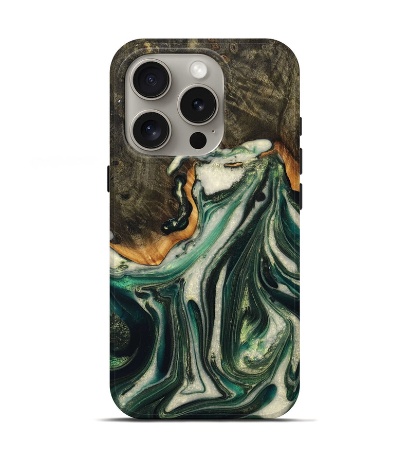 iPhone 16 Pro Wood+Resin Live Edge Phone Case - Ellen (Green, 716482)
