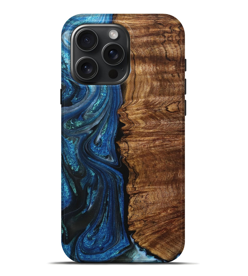 iPhone 16 Pro Max Wood+Resin Live Edge Phone Case - Brenna (Blue, 716497)