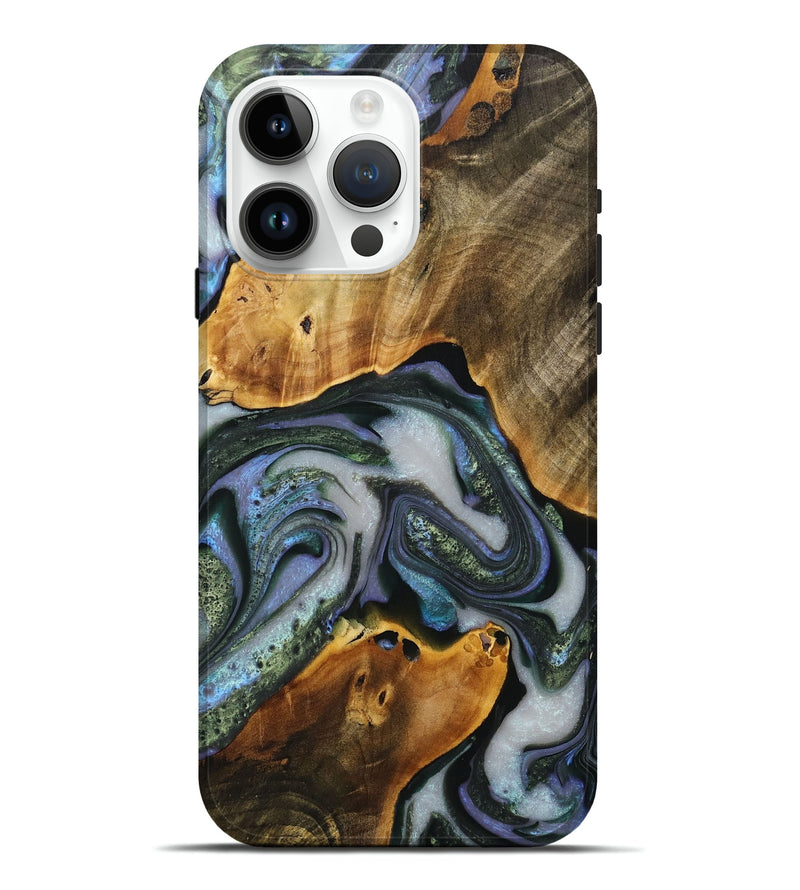 iPhone 15 Pro Max Wood+Resin Live Edge Phone Case - Phyllis (Blue, 716753)
