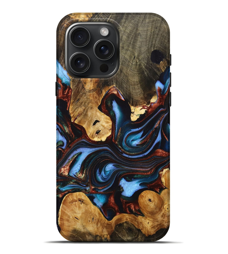 iPhone 16 Pro Max Wood+Resin Live Edge Phone Case - Mikayla (Teal & Gold, 716754)