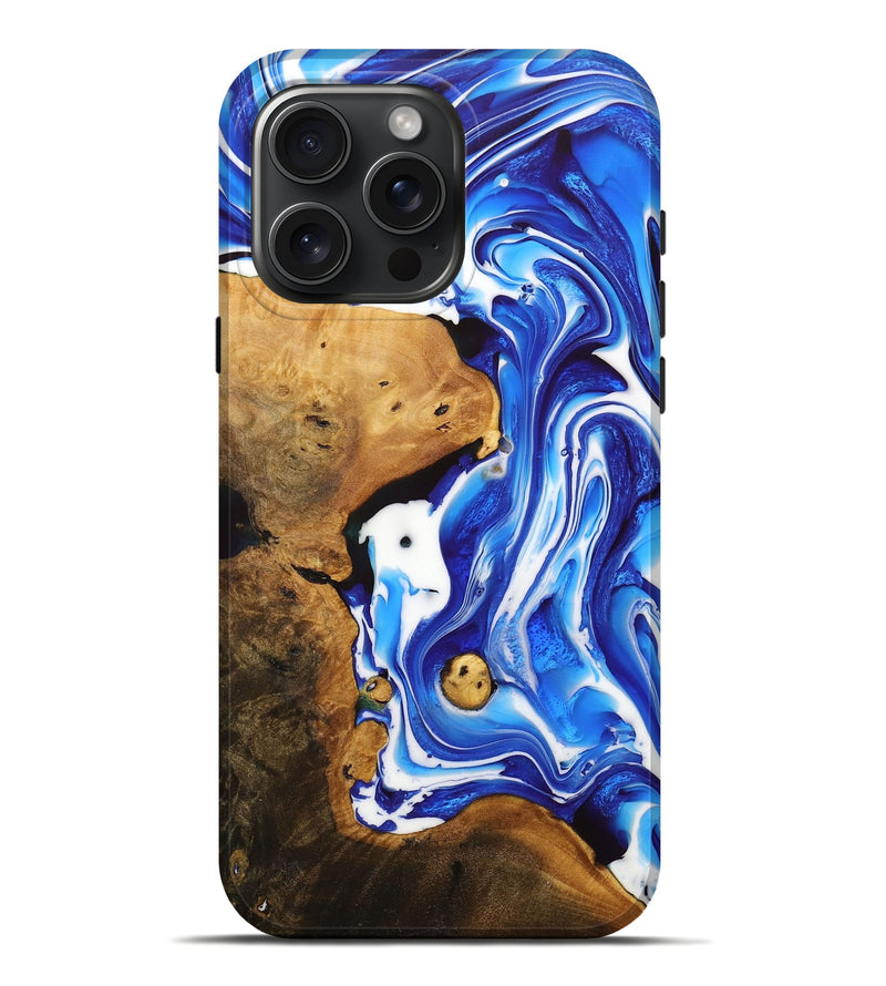 iPhone 16 Pro Max Wood+Resin Live Edge Phone Case - Eliza (Blue, 716890)