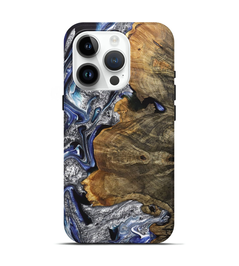 iPhone 15 Pro Wood+Resin Live Edge Phone Case - Adalyn (Blue, 716891)