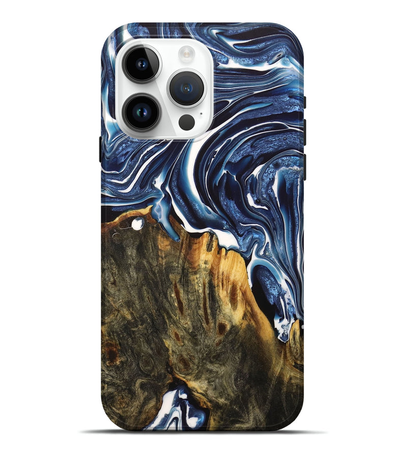 iPhone 15 Pro Max Wood+Resin Live Edge Phone Case - Mya (Blue, 716893)
