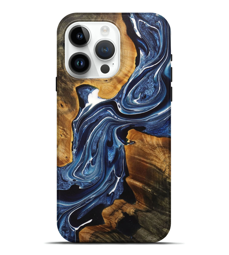 iPhone 15 Pro Max Wood+Resin Live Edge Phone Case - Emilia (Blue, 716894)