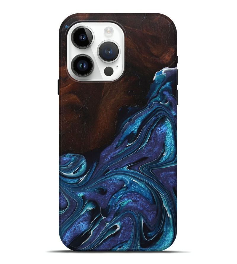 iPhone 15 Pro Max Wood+Resin Live Edge Phone Case - Micah (Blue, 716896)