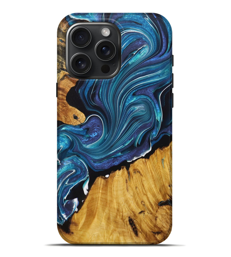 iPhone 16 Pro Max Wood+Resin Live Edge Phone Case - Marlee (Blue, 716897)