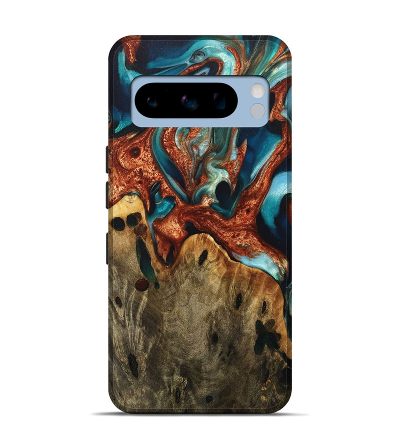 Pixel 8 Pro Wood+Resin Live Edge Phone Case - Rachel (Teal & Gold, 716899)