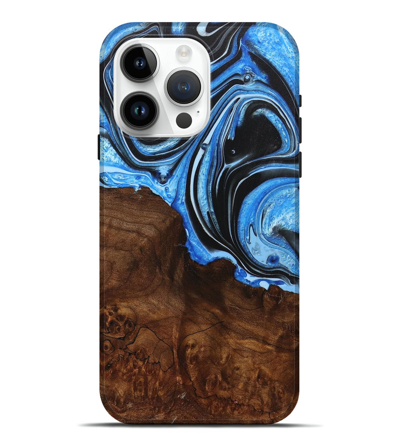 iPhone 15 Pro Max Wood+Resin Live Edge Phone Case - Arlo (Blue, 717027)