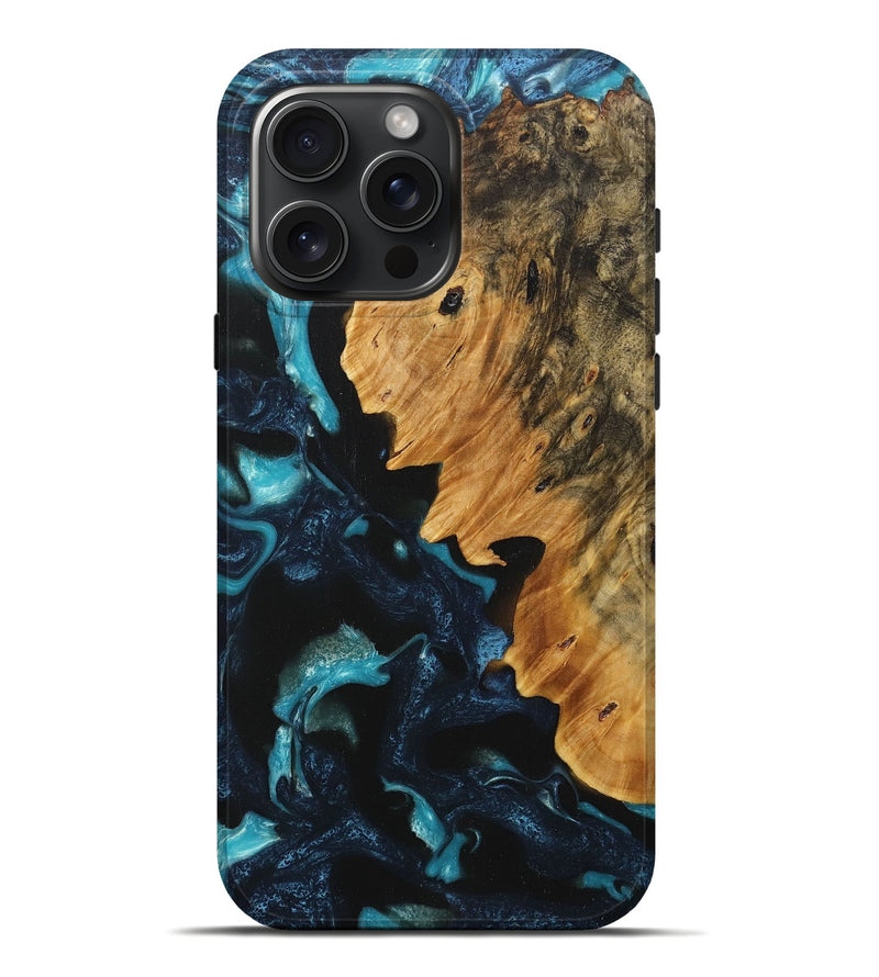 iPhone 16 Pro Max Wood+Resin Live Edge Phone Case - Lizbeth (Blue, 717028)