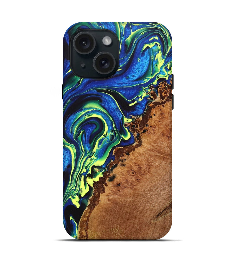 iPhone 15 Wood+Resin Live Edge Phone Case - Skye (Blue, 717033)