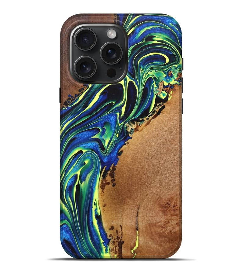 iPhone 16 Pro Max Wood+Resin Live Edge Phone Case - Edmund (Blue, 717034)