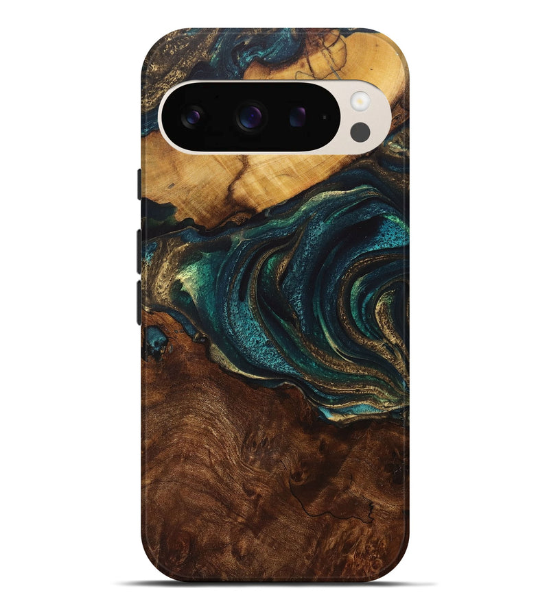 Pixel 9 Pro XL Wood+Resin Live Edge Phone Case - Matias (Teal & Gold, 717046)