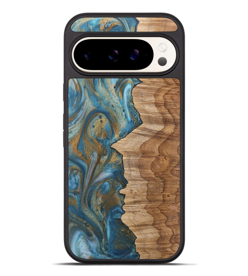 Pixel 9 Pro XL Wood+Resin Phone Case - Heath (Teal & Gold, 717198)
