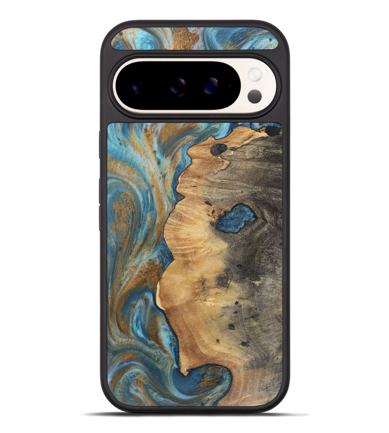 Pixel 9 Pro XL Wood+Resin Phone Case - Zaiden (Teal & Gold, 717205)