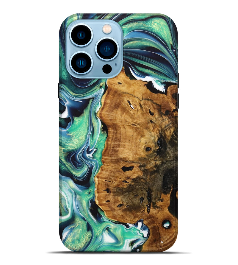 iPhone 14 Pro Max Wood+Resin Live Edge Phone Case - Janiya (Green, 717219)