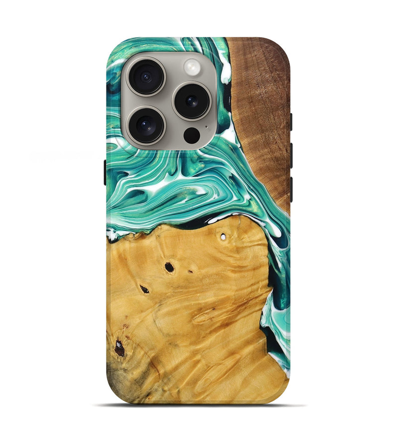 iPhone 16 Pro Wood+Resin Live Edge Phone Case - Johnny (Green, 717220)