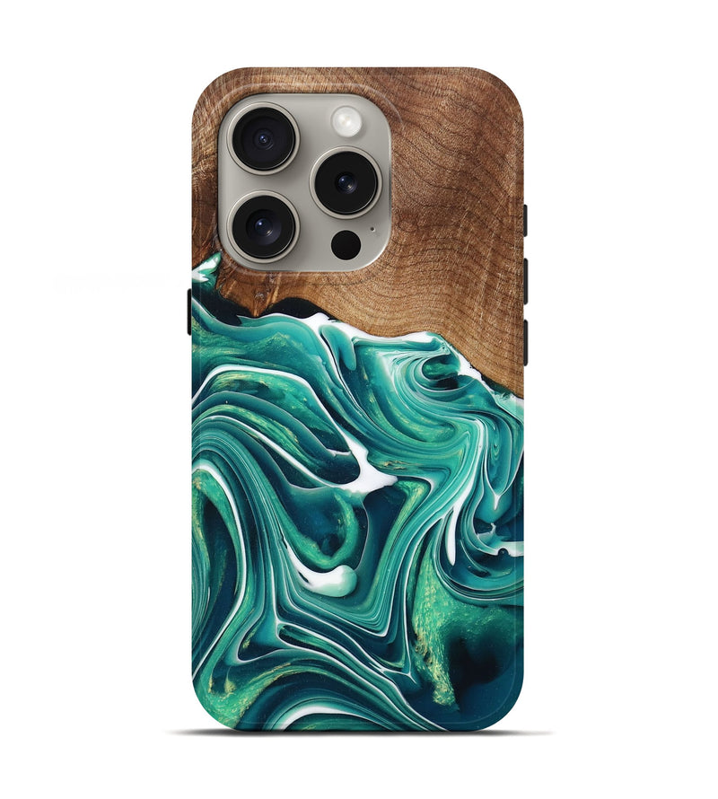 iPhone 16 Pro Wood+Resin Live Edge Phone Case - Erin (Green, 717223)