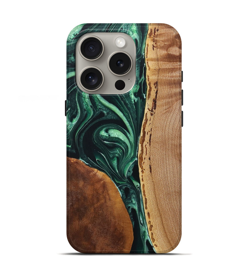 iPhone 16 Pro Wood+Resin Live Edge Phone Case - Edmund (Green, 717224)