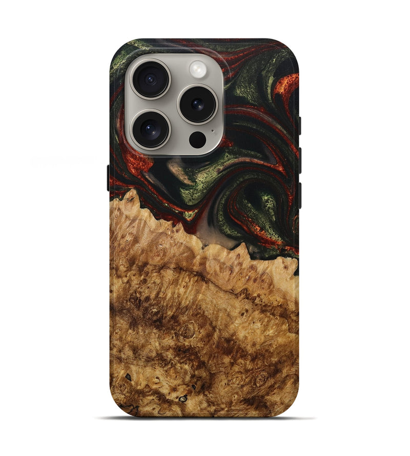 iPhone 16 Pro Wood+Resin Live Edge Phone Case - Waylon (Green, 717226)