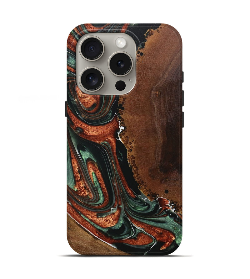 iPhone 16 Pro Wood+Resin Live Edge Phone Case - Floyd (Green, 717227)