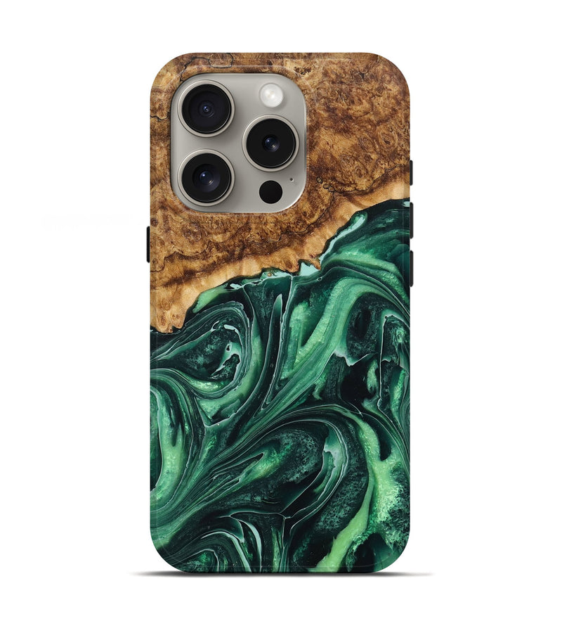 iPhone 16 Pro Wood+Resin Live Edge Phone Case - Sonia (Green, 717228)
