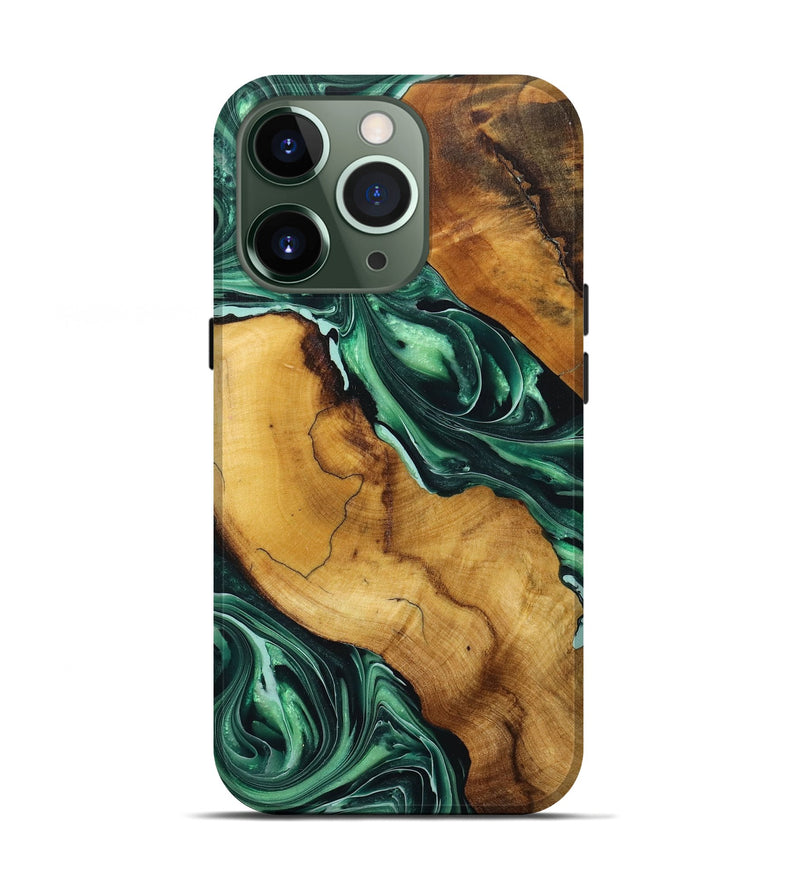 iPhone 13 Pro Wood+Resin Live Edge Phone Case - Kathleen (Green, 717230)