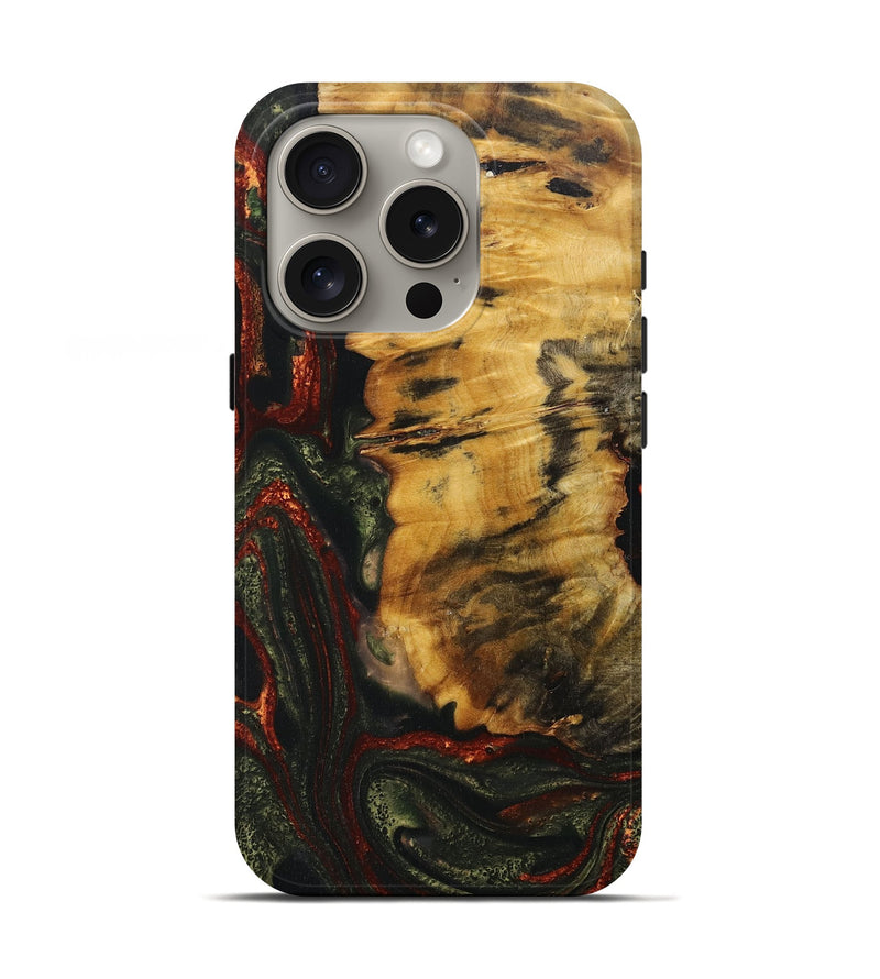 iPhone 16 Pro Wood+Resin Live Edge Phone Case - Rosemarie (Green, 717232)